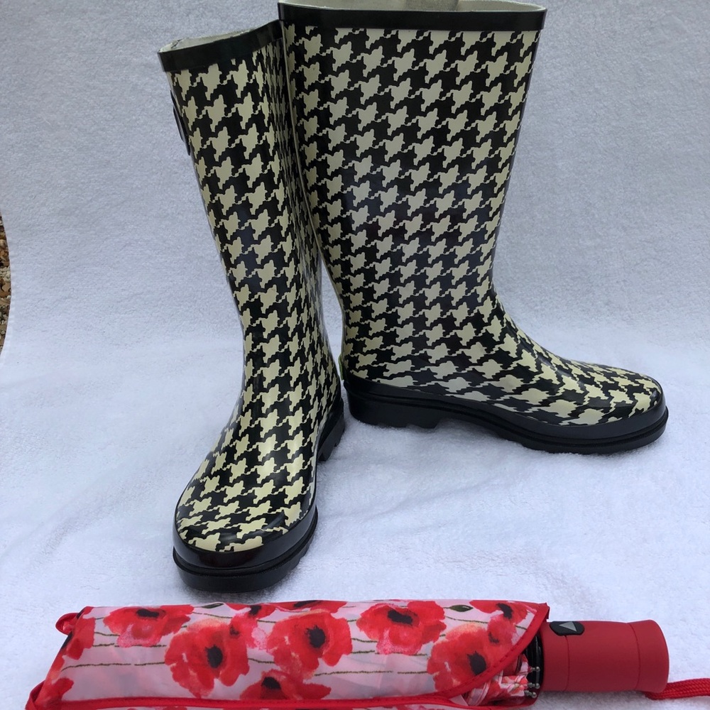 Classic Houndstooth Women's Rain Boots - Black & Cream